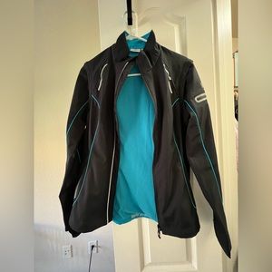 BMW athletics jacket electric turquoise blue pockets polyester like new